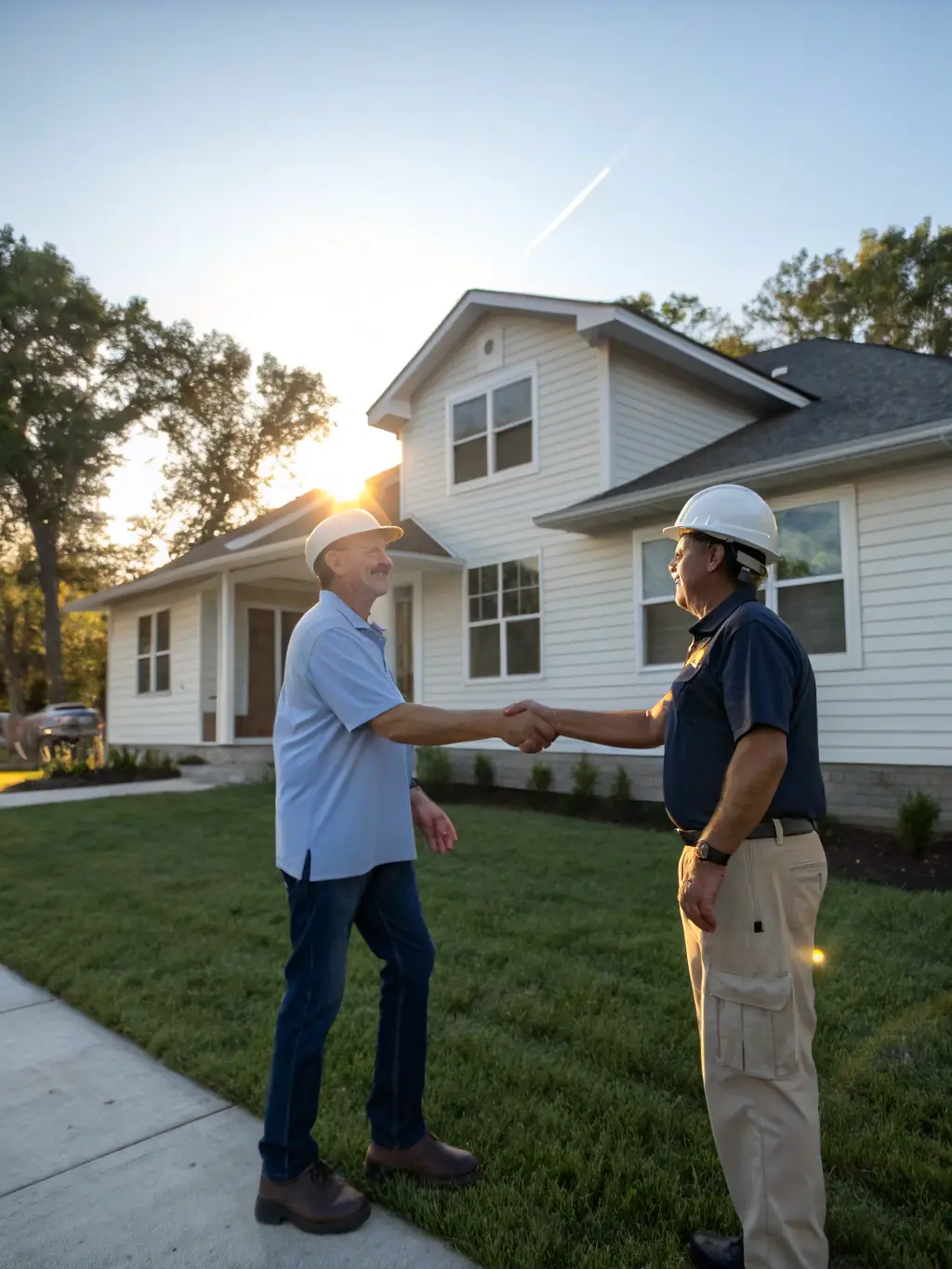 A satisfied RedyMix Gold Coast client shaking hands with the project manager on a completed concrete project, symbolizing trust and customer satisfaction.