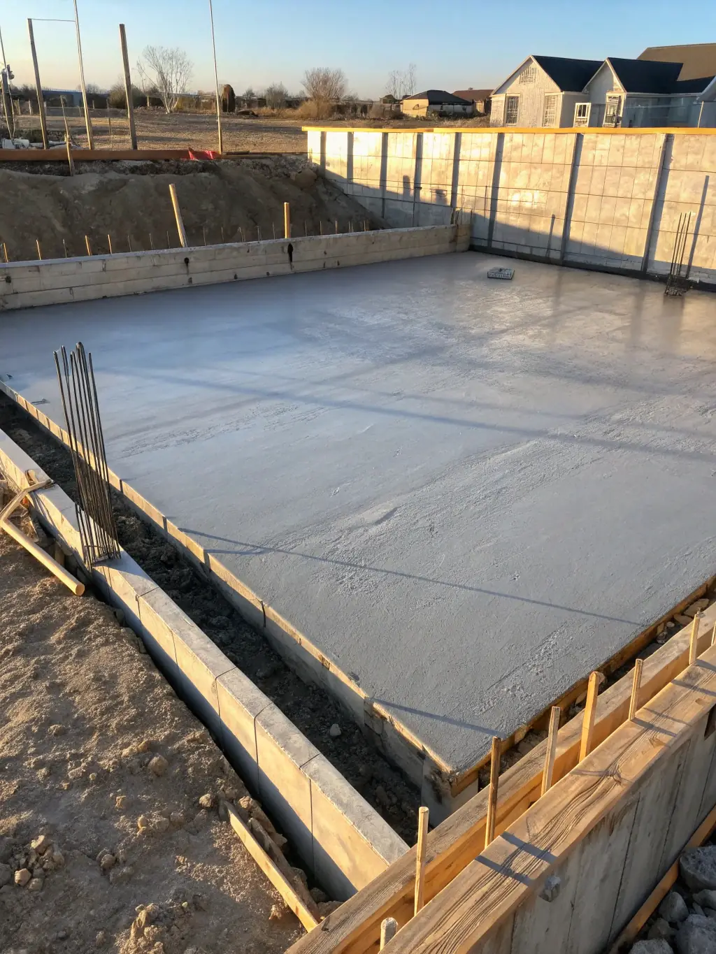 A freshly poured concrete foundation for a new home, showcasing the smooth, level surface and the precision of the RedyMix Gold Coast team.